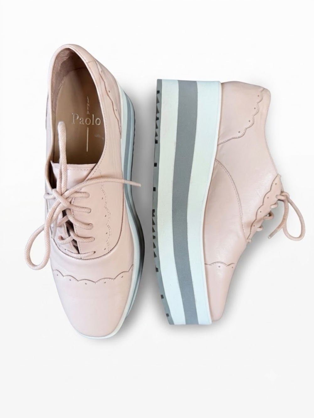 Linea Paolo Pink Leather Scalloped Platform Oxford Brogues Sz 7.5M